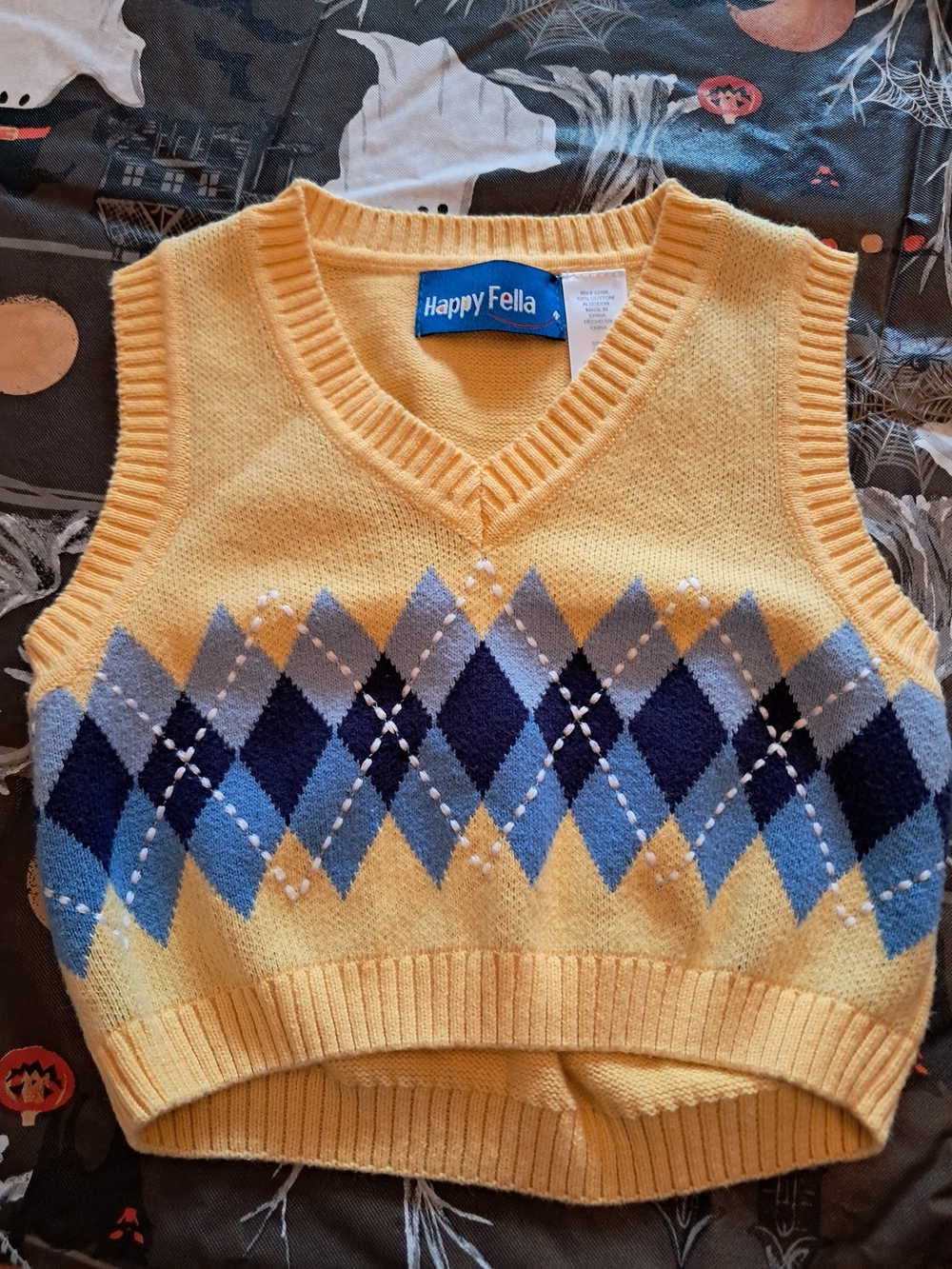 Happy Fella Yellow Argyle V-Neck Sweater Vest for Kids